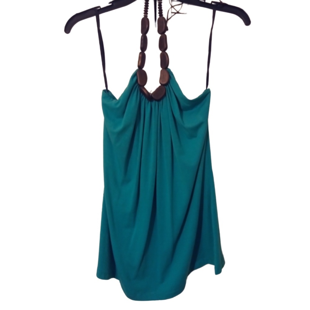 Teal Wood beaded Halter Top Size Medium